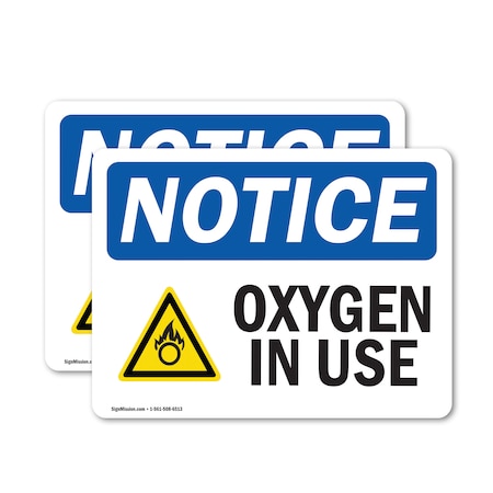 Signmission Oxygen In Use Sign With Symbol, 5 in W x Rectangle, Vinyl Decal OS-2PACK-NS-D-35-L-17097